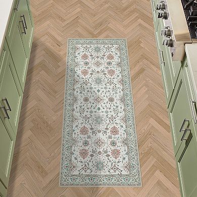 Laura Ashley Beige Aure Floral Washable Area Rug