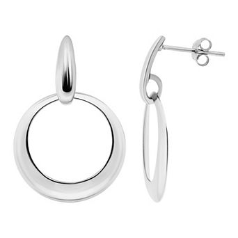 Aleure Precioso Polished Circle Door Knocker Style Drop Post Earrings