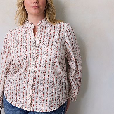Plus Size LC Lauren Conrad Ruffle Collar Layering Shirt