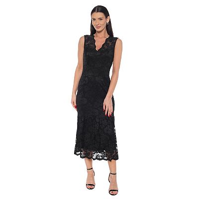 knee length dresses for ladies Scallop Lace Sleeve Midi Dress for Women main image 1