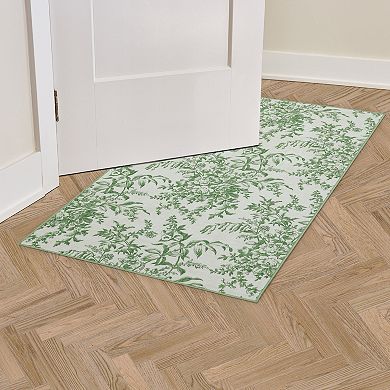 Laura Ashley Sage Ivory Bedford Floral Washable Area Rug