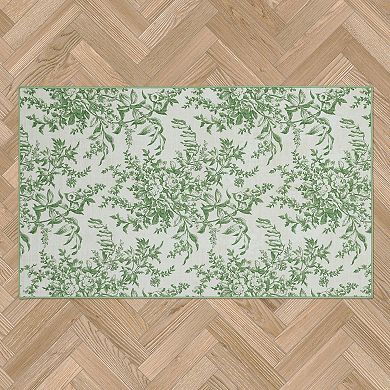 Laura Ashley Sage Ivory Bedford Floral Washable Area Rug