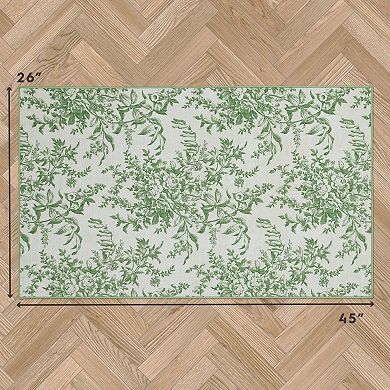 Laura Ashley Sage Ivory Bedford Floral Washable Area Rug