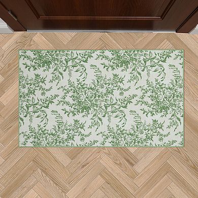 Laura Ashley Sage Ivory Bedford Floral Washable Area Rug