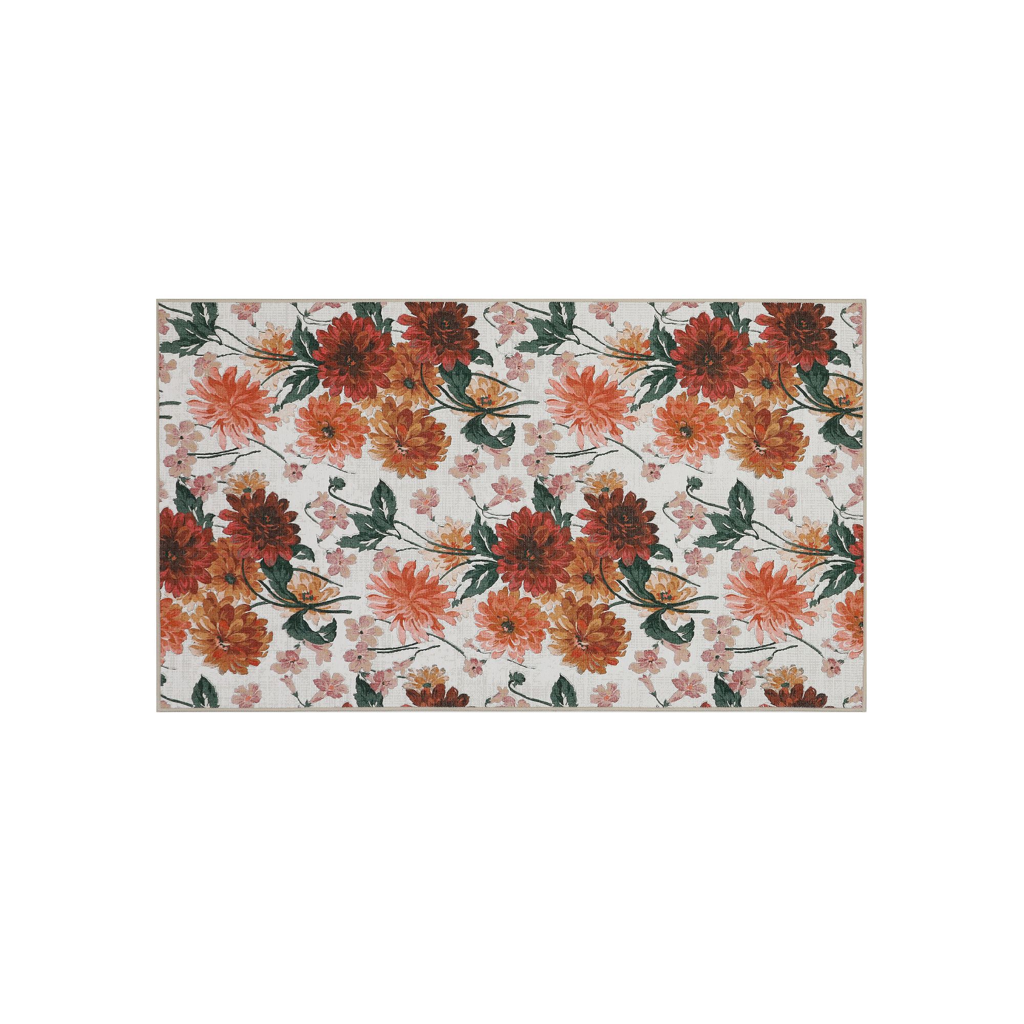 Laura Ashley Beige Dahlias Floral Washable Area Rug
