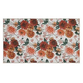 Laura Ashley Beige Dahlias Floral Washable Area Rug