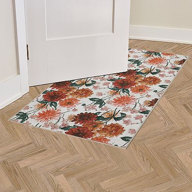 Laura Ashley Beige Dahlias Floral Washable Area Rug