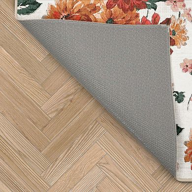 Laura Ashley Beige Dahlias Floral Washable Area Rug