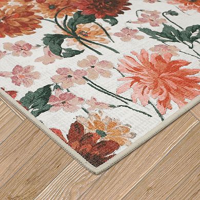 Laura Ashley Beige Dahlias Floral Washable Area Rug