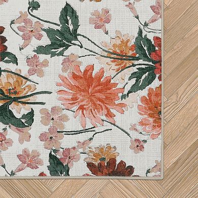 Laura Ashley Beige Dahlias Floral Washable Area Rug