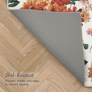 Laura Ashley Beige Dahlias Floral Washable Area Rug