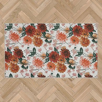 Laura Ashley Beige Dahlias Floral Washable Area Rug