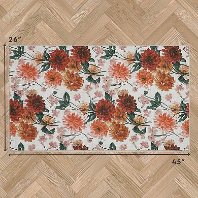 Laura Ashley Beige Dahlias Floral Washable Area Rug