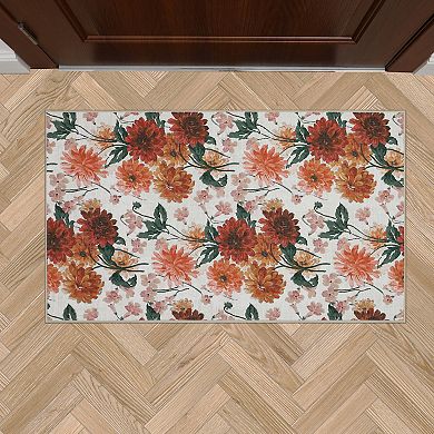 Laura Ashley Beige Dahlias Floral Washable Area Rug