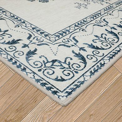 Laura Ashley Sea Spray Blue Josette Medallion Washable Area Rug