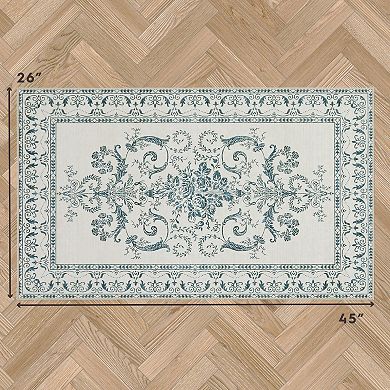 Laura Ashley Sea Spray Blue Josette Medallion Washable Area Rug