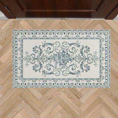 Laura Ashley Sea Spray Blue Josette Medallion Washable Area Rug