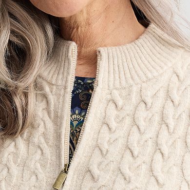 Women's Croft & Barrow Cabled Mini Mock Neck Full Zip Vest