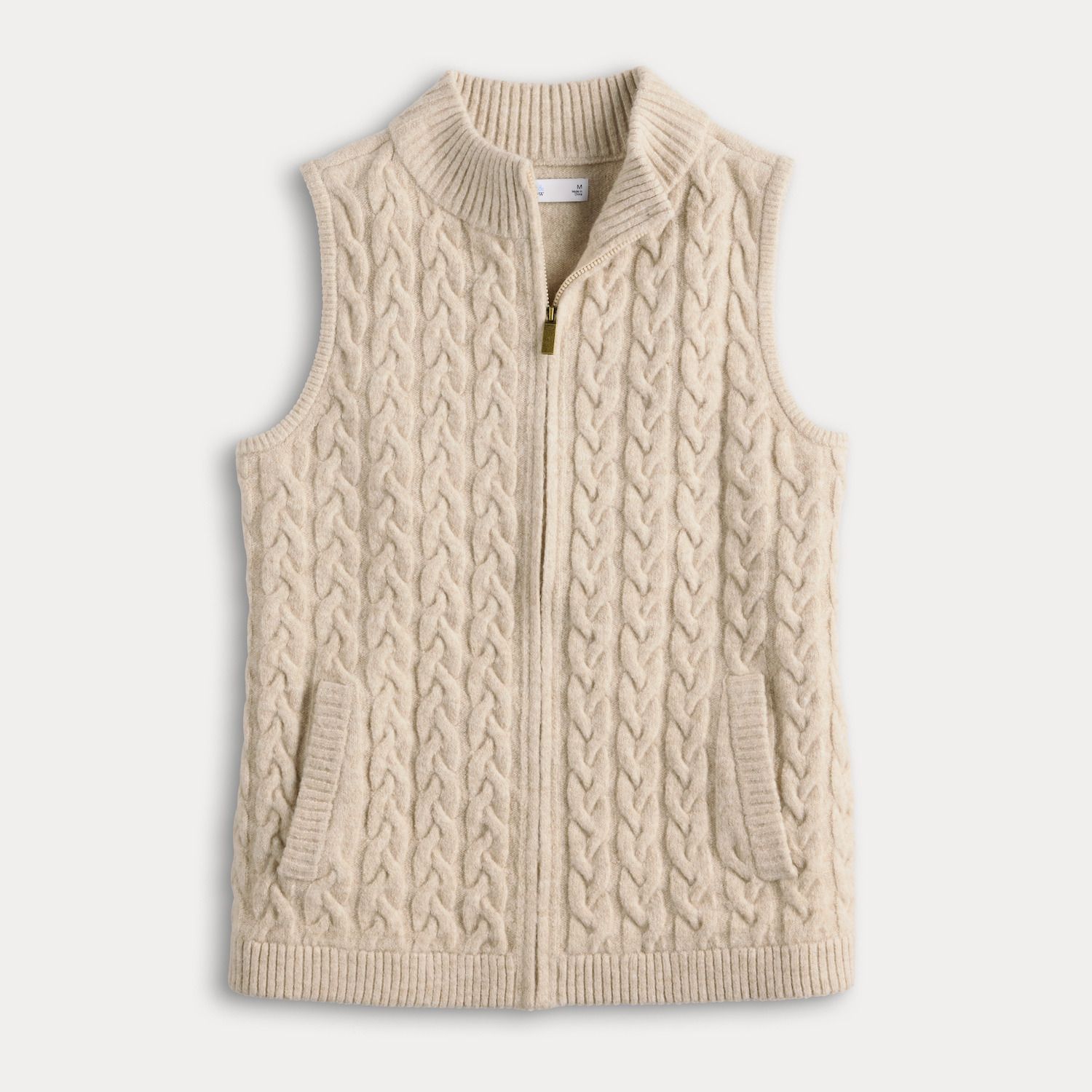 Women's Croft & Barrow Cabled Mini Mock Neck Full Zip Vest