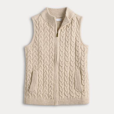 Women's Croft & Barrow Cabled Mini Mock Neck Full Zip Vest
