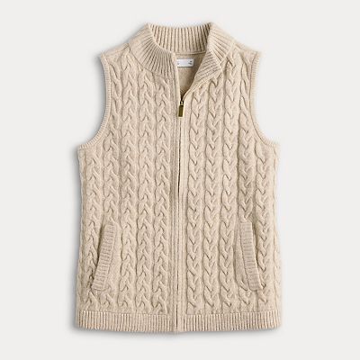 Women's Croft & Barrow Cabled Mini Mock Neck Full Zip Vest
