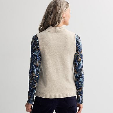 Women's Croft & Barrow Cabled Mini Mock Neck Full Zip Vest