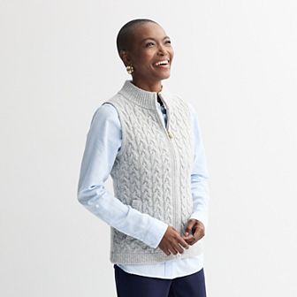 Women's Croft & Barrow Cabled Mini Mock Neck Full Zip Vest