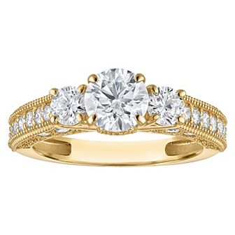 NaturaLux™ 14k Gold 2 Carat T.W. Lab-Created Diamond Round 3-Stone Engagement Ring
