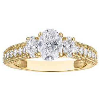 NaturaLux™ 14k Gold 2 Carat T.W. Lab-Created Diamond Oval 3-Stone Engagement Ring