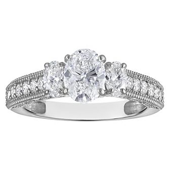 NaturaLux™ 14k Gold 2 Carat T.W. Lab-Created Diamond Oval 3-Stone Engagement Ring