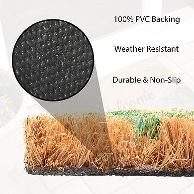 Storm Stopper Coir Pink Flamingo Duo & Palm Leaves Welcome Doormat
