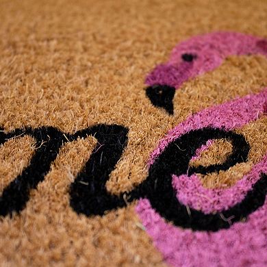 Storm Stopper Coir Pink Flamingo Duo & Palm Leaves Welcome Doormat