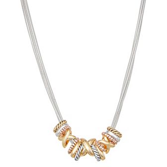 Napier Tri-Tone Mixed Stars Frontal Necklace