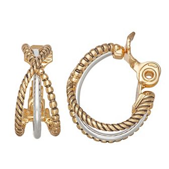 Napier Two Tone 26 mm Mixed Stars Clip-On Hoop Earrings