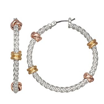 Napier Tri-Tone 40 mm Mixed Stars Hoop Earrings