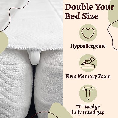 Continental Sleep, 74.8” Bed Bridge Pad, Twin to King Bed Converter, White