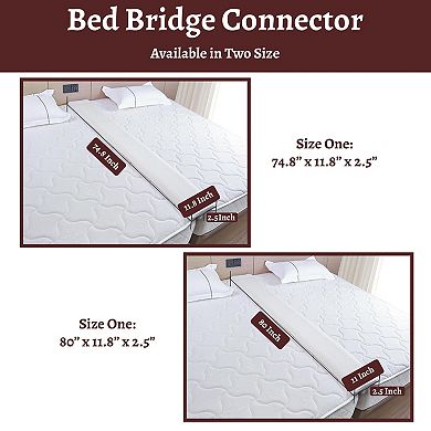 Continental Sleep, 74.8” Bed Bridge Pad, Twin to King Bed Converter, White