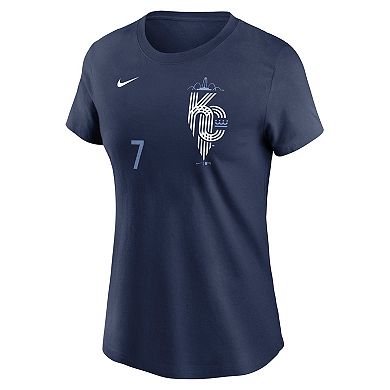 Women's Nike Bobby Witt Jr. Navy Kansas City Royals City Connect Fuse Name & Number T-Shirt