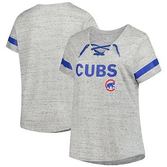 Women's Profile Heather Gray Chicago Cubs Raglan Lace-Up Fleck T-Shirt