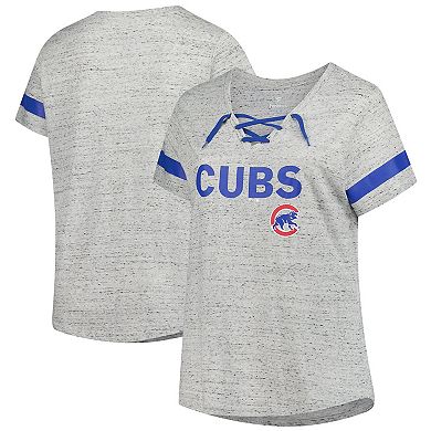Women's Profile Heather Gray Chicago Cubs Raglan Lace-Up Fleck T-Shirt