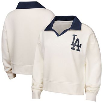 Girls Youth White Los Angeles Dodgers Ballpark Hit Collared V-Neck Pullover Sweatshirt