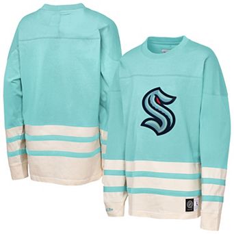 Youth��Mitchell & Ness Light Blue Seattle Kraken Chainstitch Heavyweight Long Sleeve Top