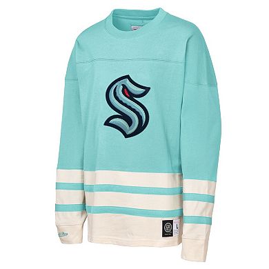 Youth Mitchell & Ness Light Blue Seattle Kraken Chainstitch Heavyweight Long Sleeve Top