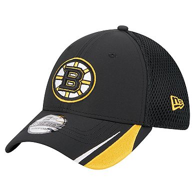 Men's New Era Black Boston Bruins Linear Featherweight 39THIRTY Flex Hat