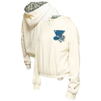 Women's New Era Cream St. Louis Blues Glam Game Quarter-Zip Cropped Floral Hoodie Pullover