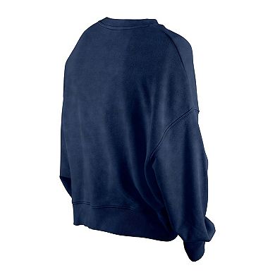 Women's New Era Navy Houston Astros Throwback Boxy Enzyme Wash Fleece Crewneck Pullover