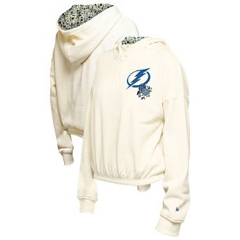 Women's New Era Cream Tampa Bay Lightning Glam Game Quarter-Zip Cropped Floral Hoodie Pullover