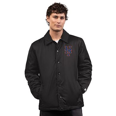 Men's Starter Black New York Mets Full-Snap Coaches Jacket