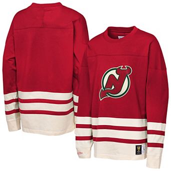 Youth��Mitchell & Ness Red New Jersey Devils Chainstitch Heavyweight Long Sleeve Top
