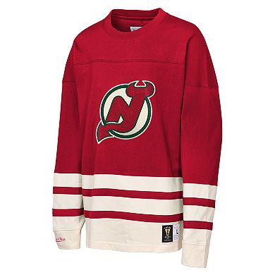 Youth Mitchell & Ness Red New Jersey Devils Chainstitch Heavyweight Long Sleeve Top